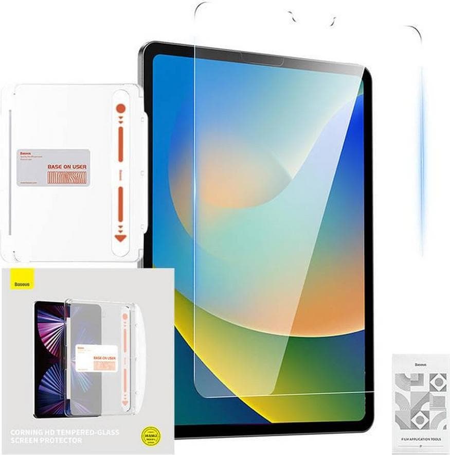 Калено стъклено защитно покритие за дисплея на iPad 9 (2021), iPad 8 (2020), iPad 7 (2019), iPad Air 3 (2019) - Baseus Corning HD Tempered Glass (P40012005201-02) (прозрачно)