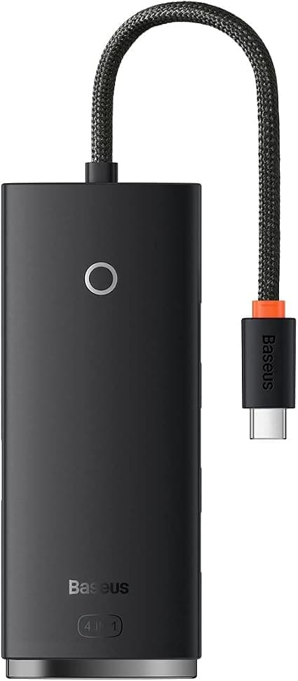 4-портов USB-A хъб и USB-C вход за компютри и лаптопи с USB-C (25 см) - Baseus USB-C Lite Series 5-Port Hub (WKQX030301) (черен)