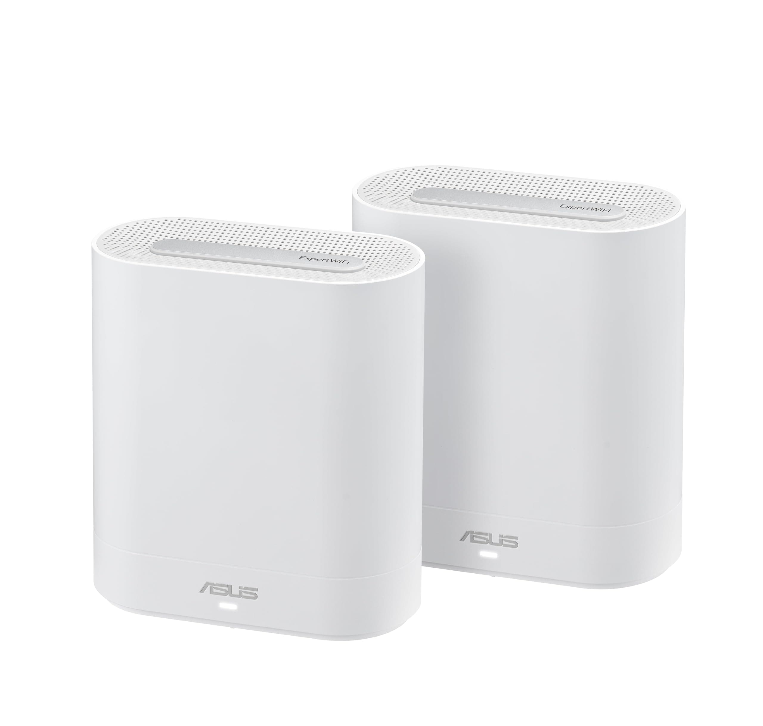Asus Business Mesh WiFi система, ExpertWiFi EBM68 2PK, AX7800, Tri-Band, Quad-Core 1.7GHz CPU, 256MB/1GB Flash/RAM, 2.5G порт, OFDMA, Beamforming, 8 SSIDs, персонализиране на портала за гости, Търговски клас Мрежова сигурност & VPN, стенен монтаж, Бял