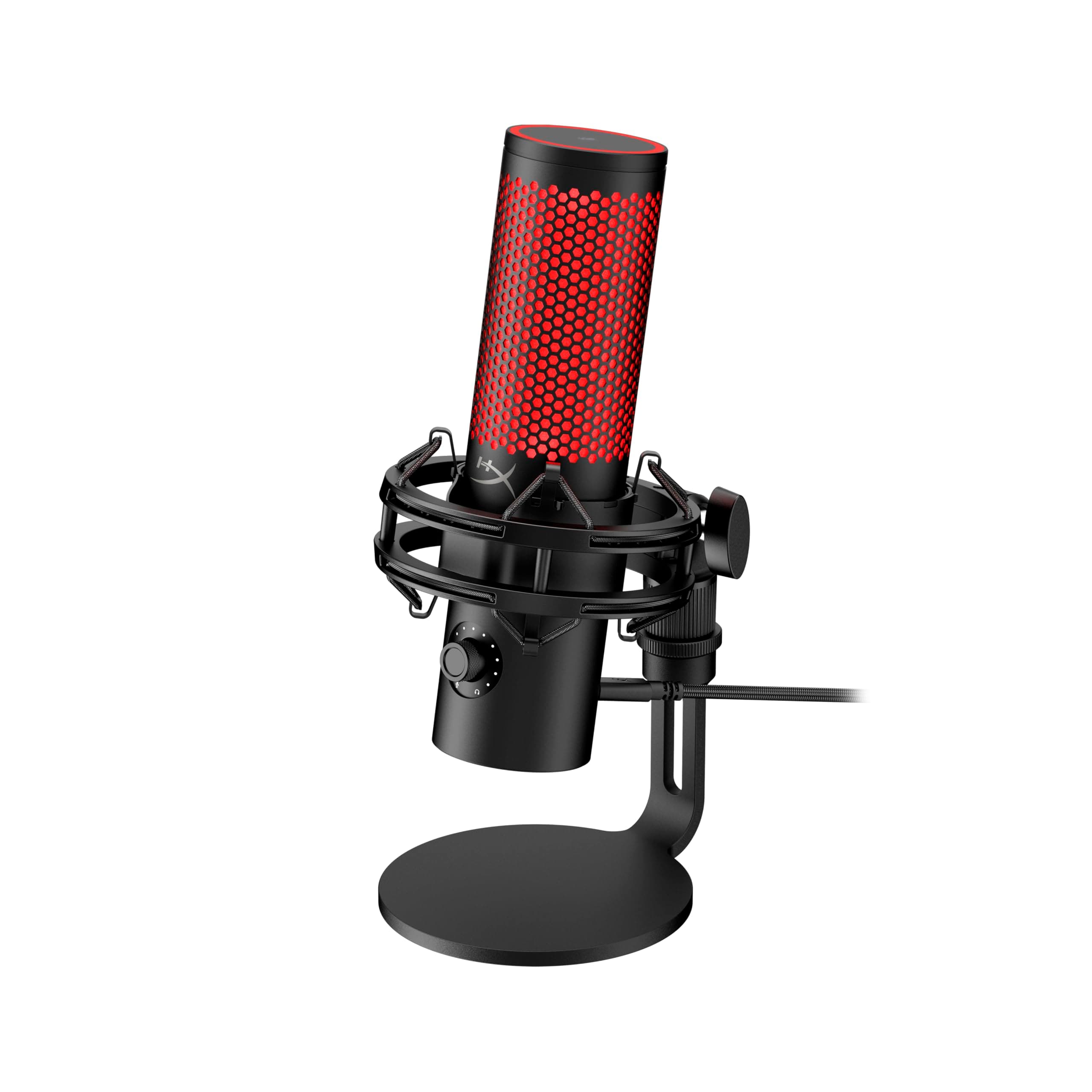 Микрофон HyperX QuadCast 2 (872V1AA), AUX, USB-C, червена подсветка, с поставка, черен