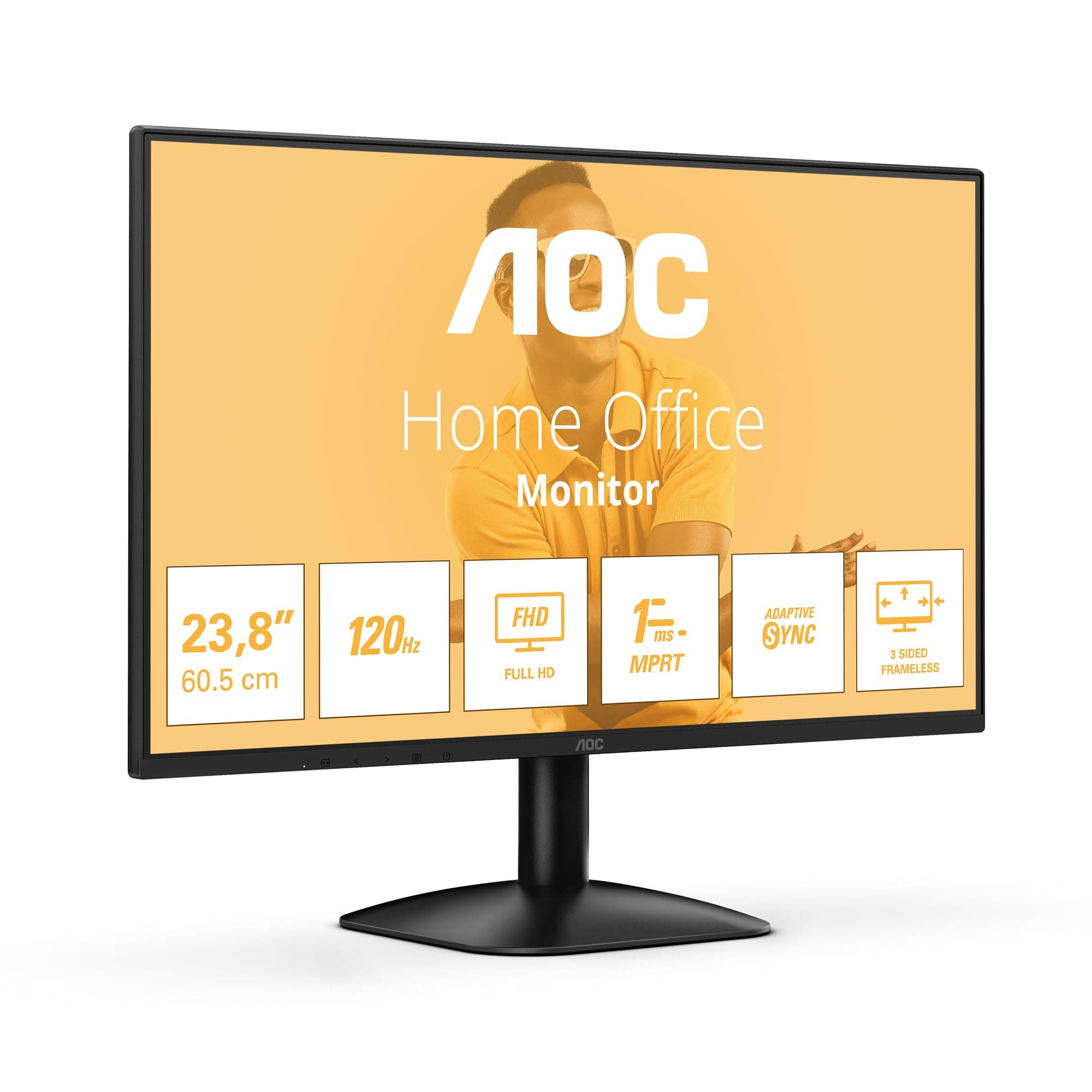 AOC 24B31H, 23.8" IPS WLED, 1920x1080@120Hz, 4ms GtG, 1ms MPRT, 300cd m/2, 1500:1, 20M:1 DCR, Adaptive Sync, FlickerFree, Anti Blue Light, Tilt, D-SUB, HDMI
