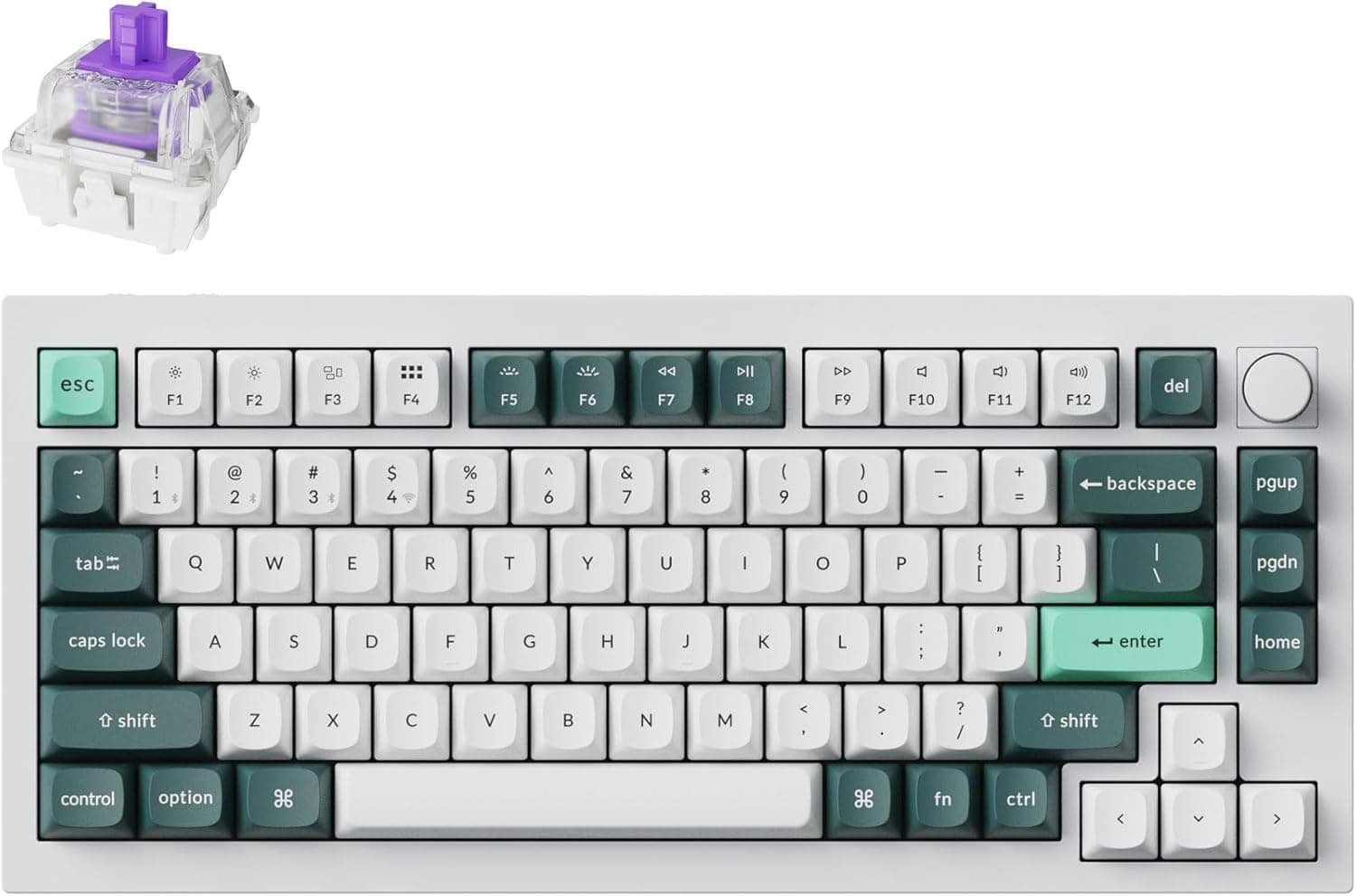 Клавиатура Keychron Q1 HE QMK (Q1H-P1), безжична/жична, механична, Gateron Double-Rail Magnetic Nebula Switch, гейминг, регулиране натиска на клавишите, N-Key Rollover, RGB подсветка, Hot-Swappable суичове, бяла, Wireless, USB, Bluetooth