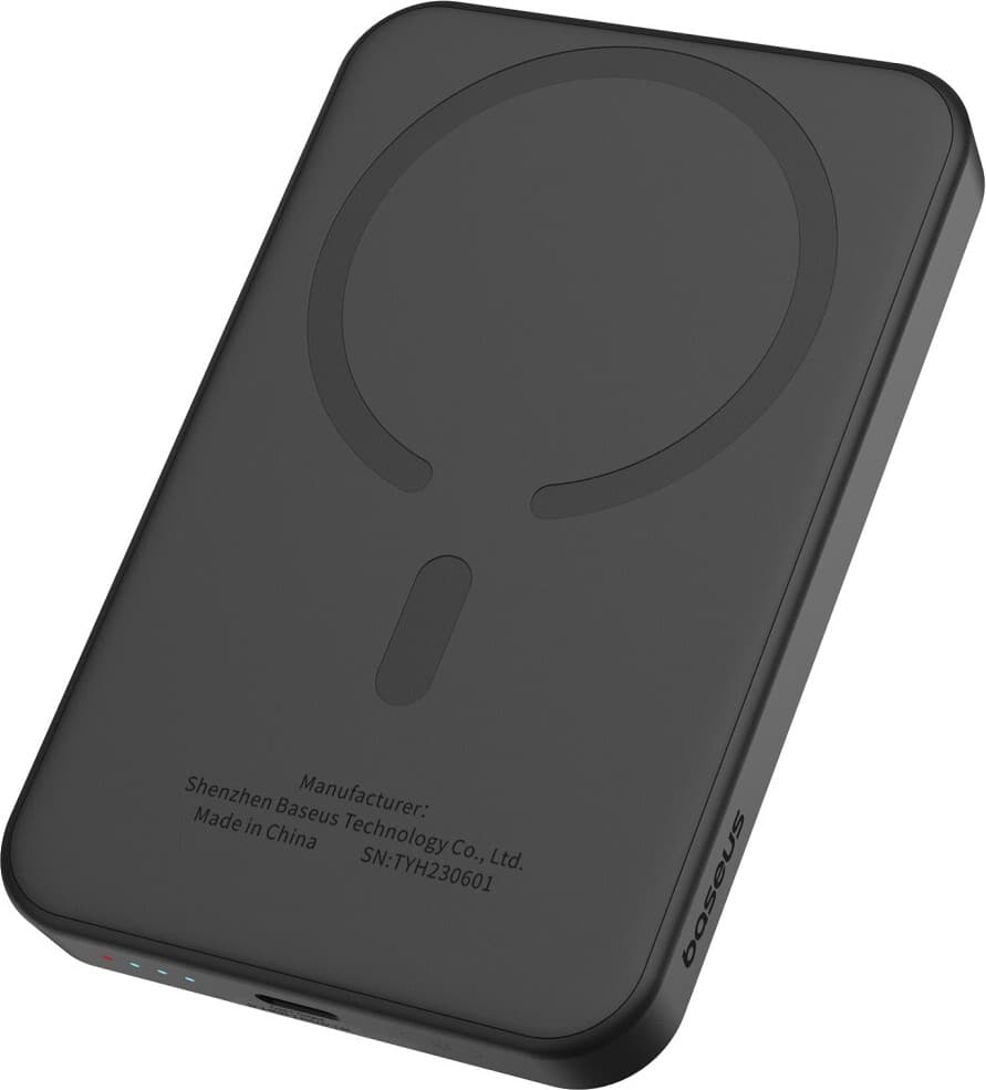 Преносима външна батерия с USB-C порт и безжично зареждане с MagSafe - Baseus Magnetic Wireless Charging Power Bank 5000 mAh 20W (P10022107113-00) (черен)