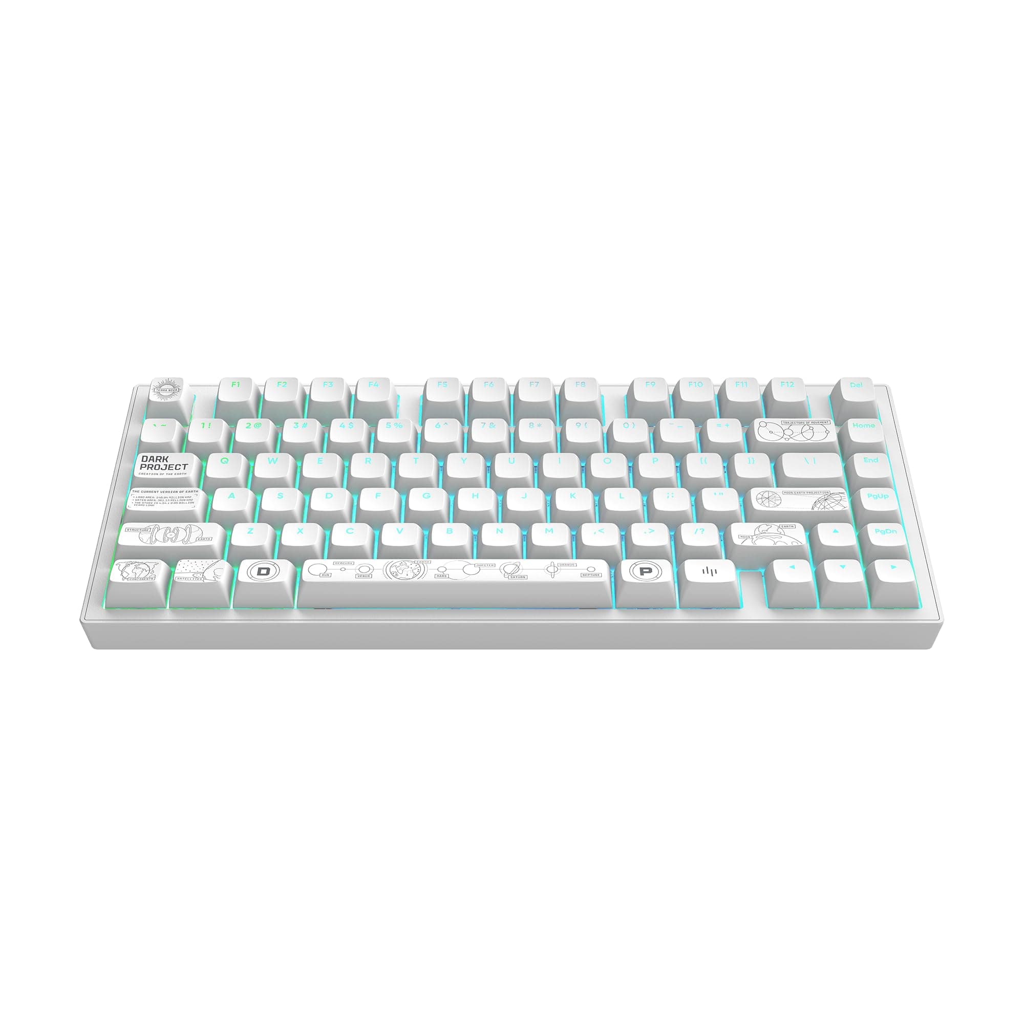 Клавиатура Dark Project ALU81A Terra Nova, механична, G3MS Moonstone суичове, гейминг, RGB подсветка, N-Key Rollover, бяла, USB
