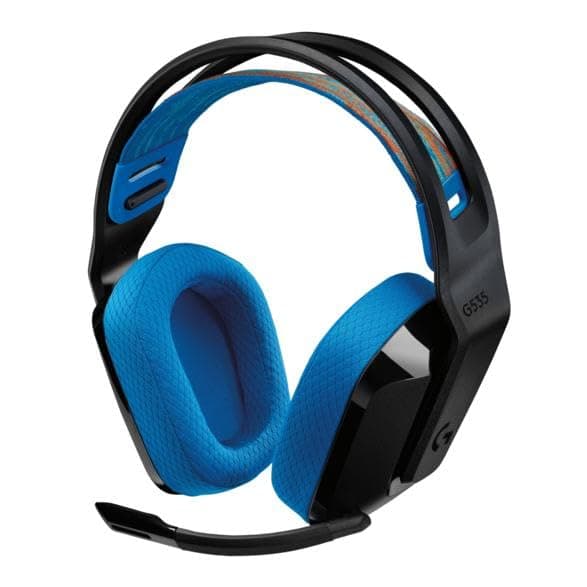 Слушалки Logitech G535, безжични, USB, микрофон, 40mm говорители, наушници с мемори пяна, гейминг, черно-сини