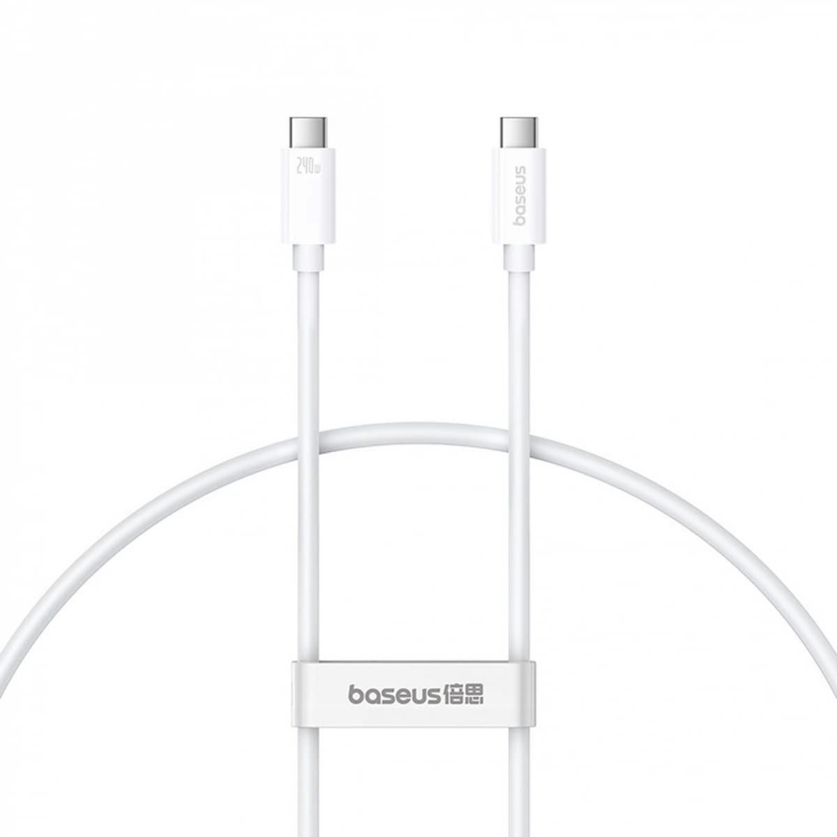 Здрав USB4 кабел с въжена оплетка за устройства с USB-C порт (100 см) - Baseus Flash USB4 USB-C to USB-C Fast Charging Cable 240W (бял)