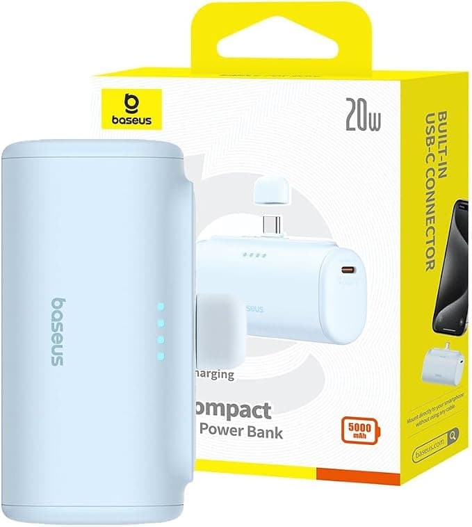 Външна батерия с USB-C конектор - Baseus Compact Powerbank USB-C Connector 5000mAh 20W (P10068306213-00) (розов)