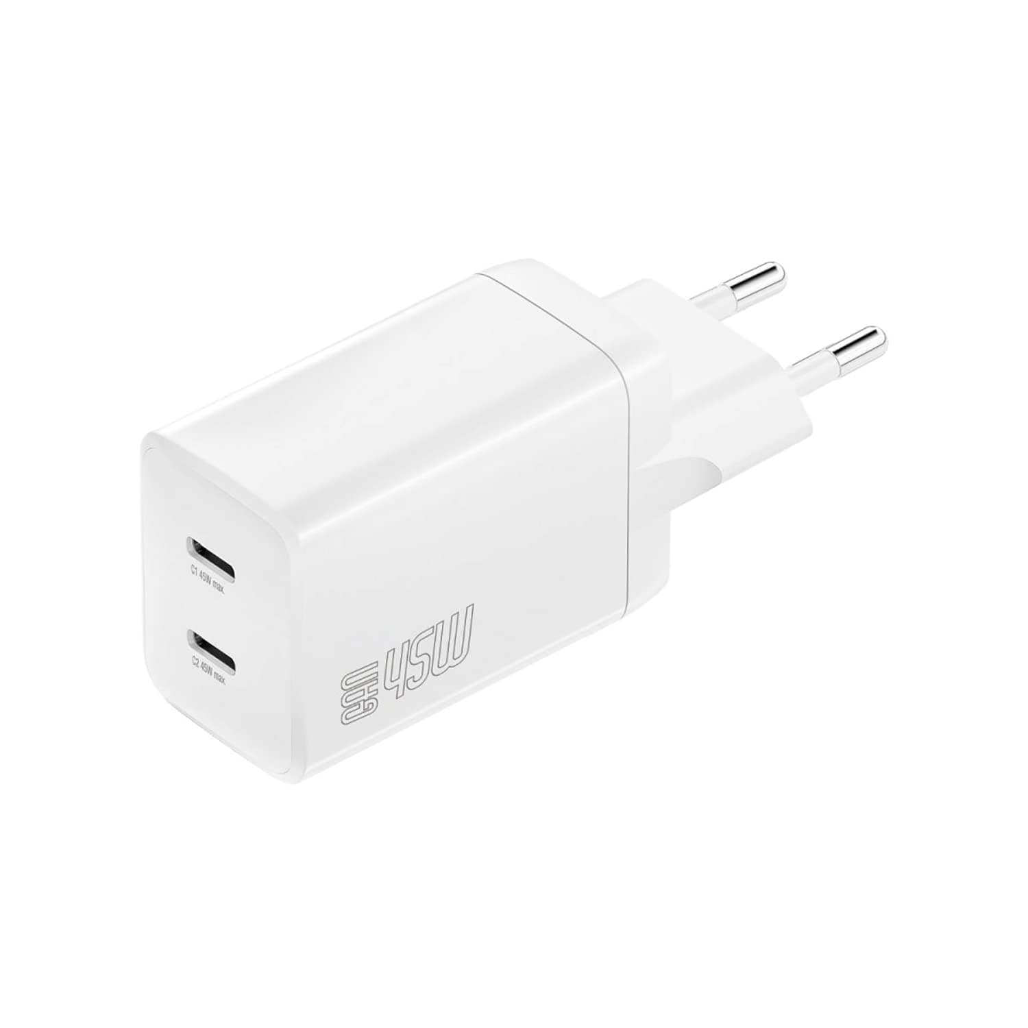 Захранване за ел. мрежа с 2xUSB-C PD изходи с технология за бързо зареждане (бял) - 4smarts GaN 2C Wall Charger Dual USB-C 45W