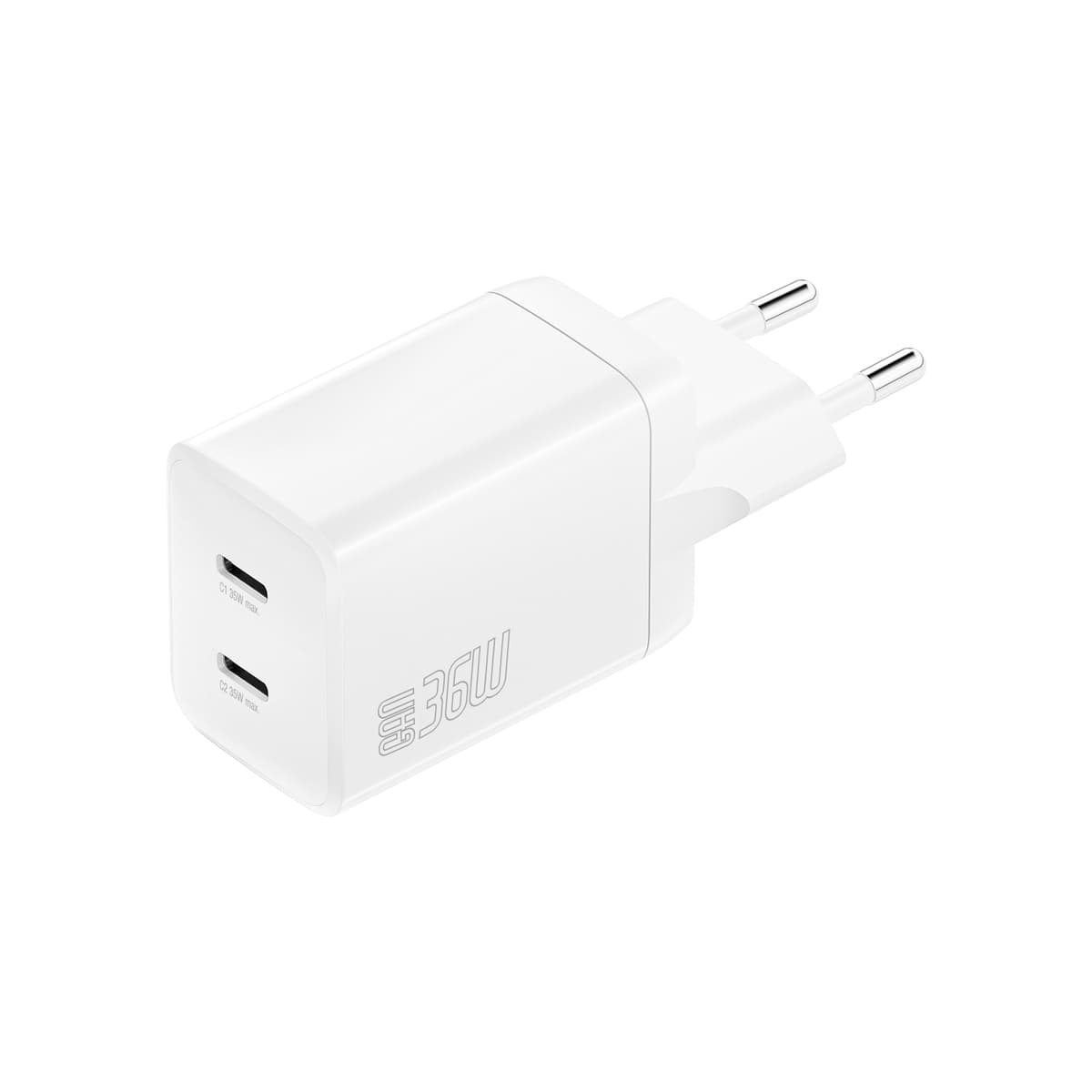 Захранване за ел. мрежа с 2xUSB-C PD изходи с технология за бързо зареждане (бял) - 4smarts GaN 2C Wall Charger Dual USB-C 36W