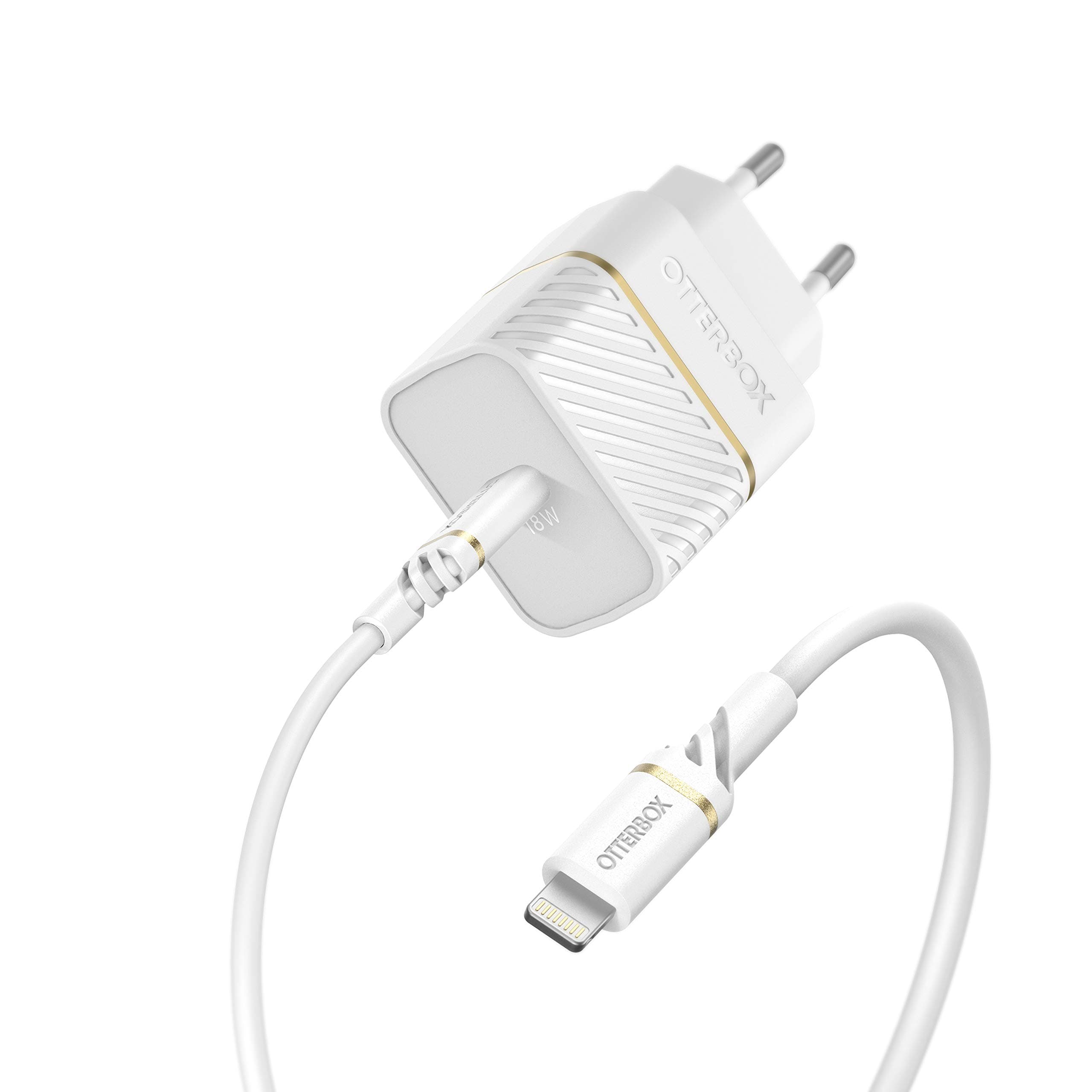 Захранване за ел. мрежа с USB-C изход с технология за бързо зареждане и USB-C към Lightning кабел - Otterbox Lightning to USB-C Wall Charging Kit 18W (бял)