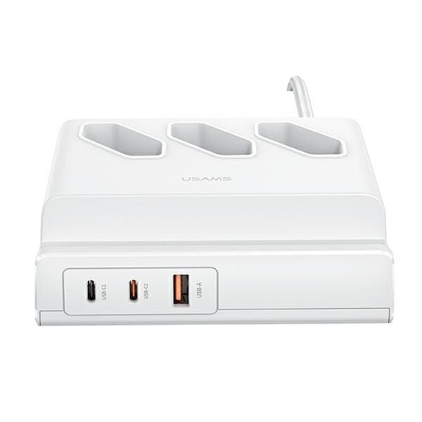 Зарядна станция с 2xUSB-C порта, 1xUSB-A изход и 3хАС изхода - USAMS USB Extension Socket 65W Charger (бял)