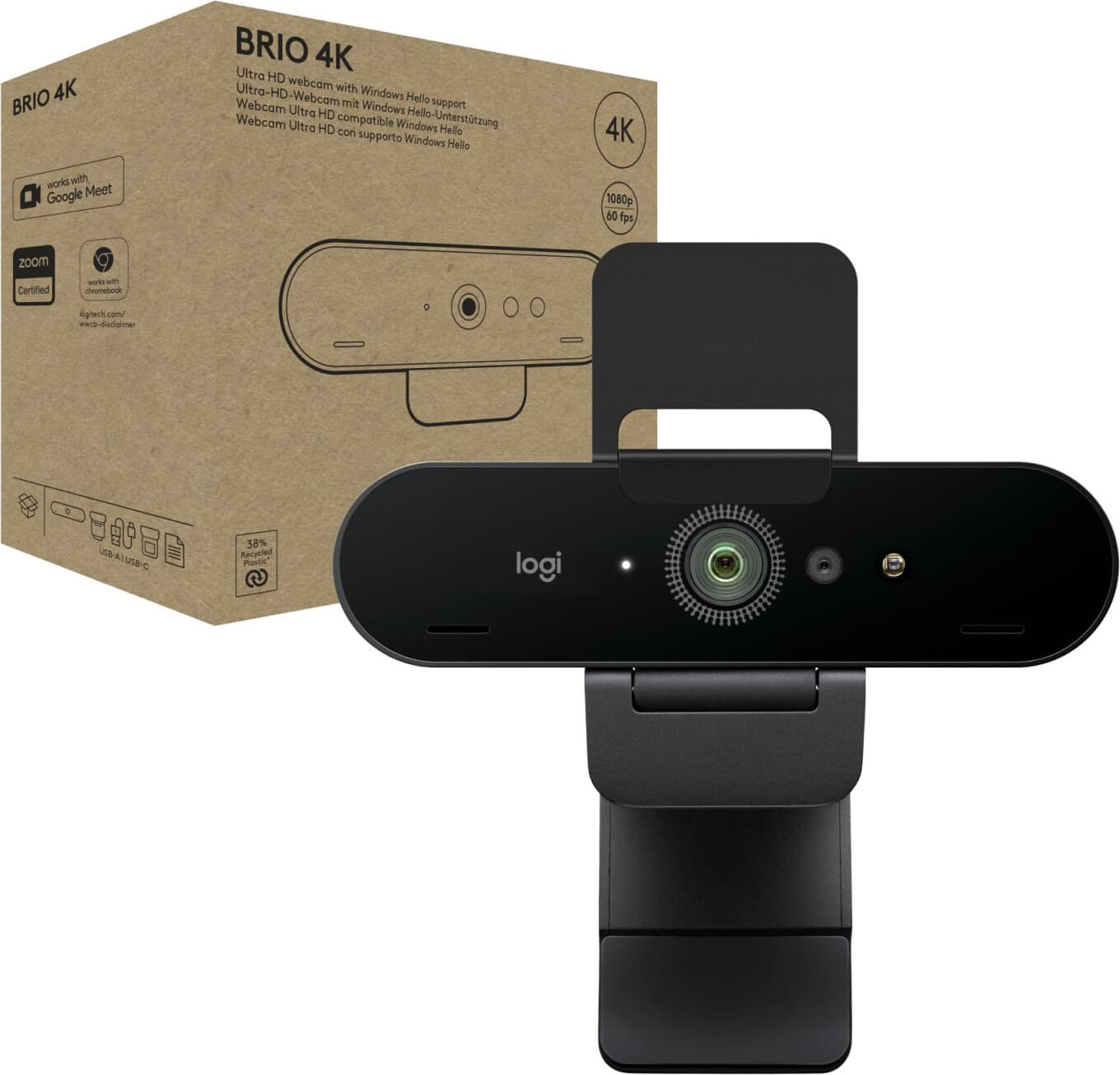 Уеб камера Logitech Brio 4K, с микрофон, 4K(4096x2160@30fps), 5x Digital zoom, USB, черна