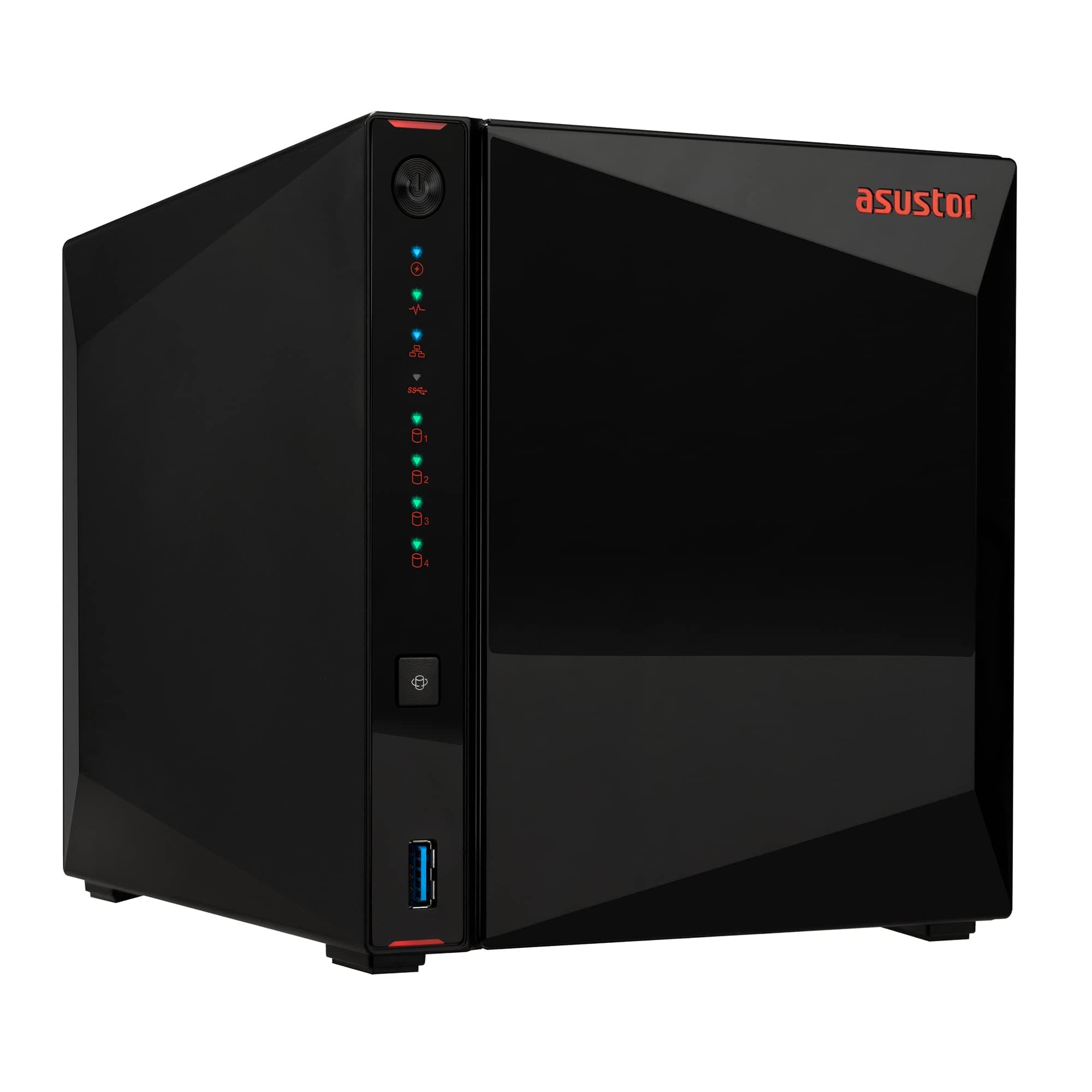 Asustor Nimbustor AS5404T, 4 Bay NAS, Quad-Core 2.0GHz CPU, Dual 2.5GbE Ports, 4GB SO-DIMM DDR4 (Max. 16GB), Четири M.2 SSD слота (без диск), 3x USB 3.2 Gen 1 Type A, WOW (Wake on WAN), WOL, System Sleep Mode, AES-NI хардуерно криптиране, черно