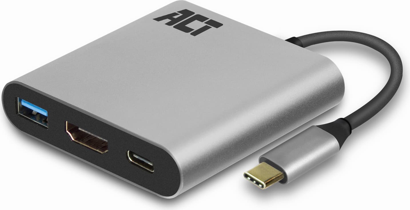 Докинг станция ACT AC7022, от USB C към 1x USB C (PD), 1x USB A, 1x HDMI, сива
