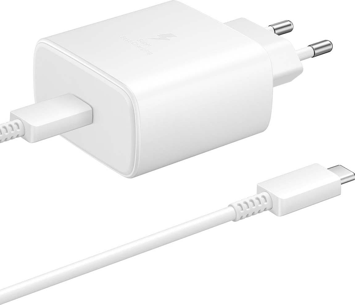 Комплект EP-TA845EWE захранване за ел. мрежа с USB-C изход и EP-DW767JWE USB-C кабел (бял) - Samsung Power Delivery 3.0 45W Wall Charger Set (bulk)