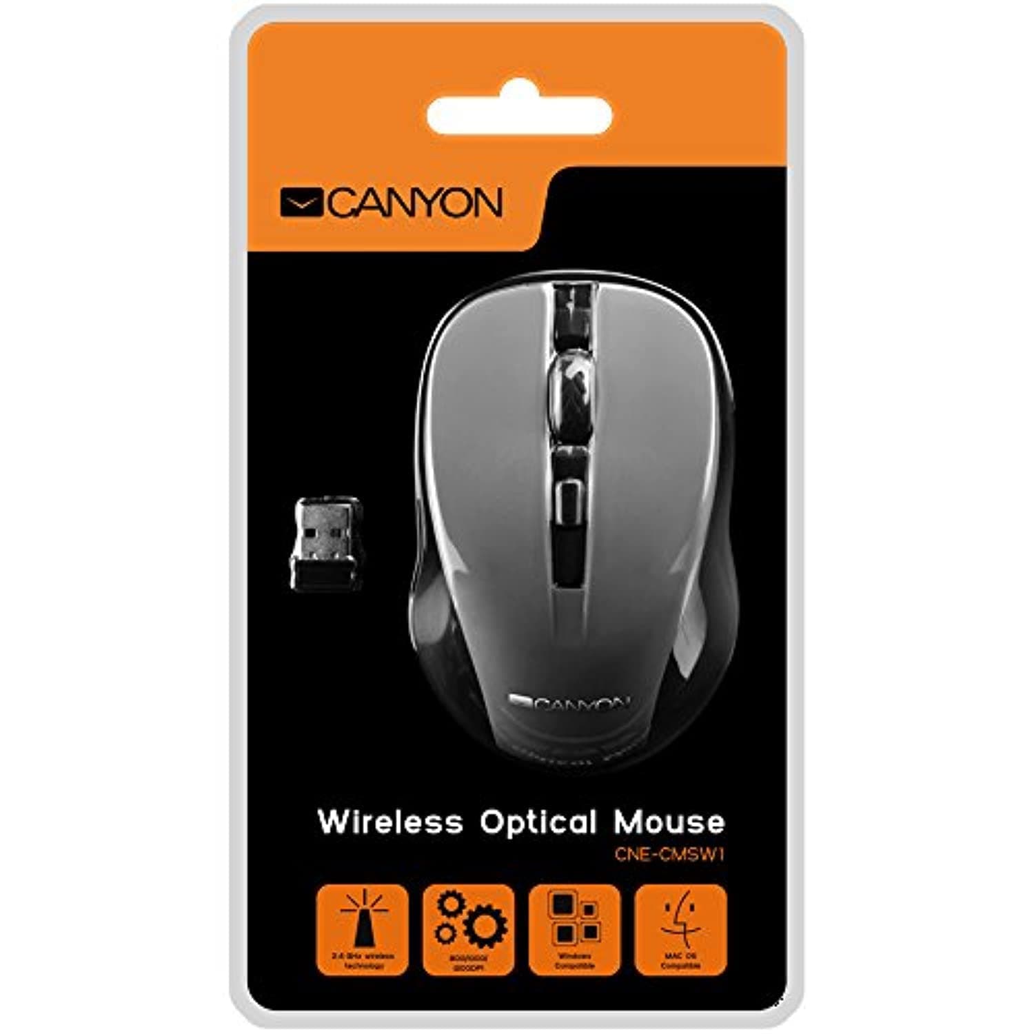 Мишка Canyon CNE-CMSW1, оптична, безжична, 1200dpi, USB, черна