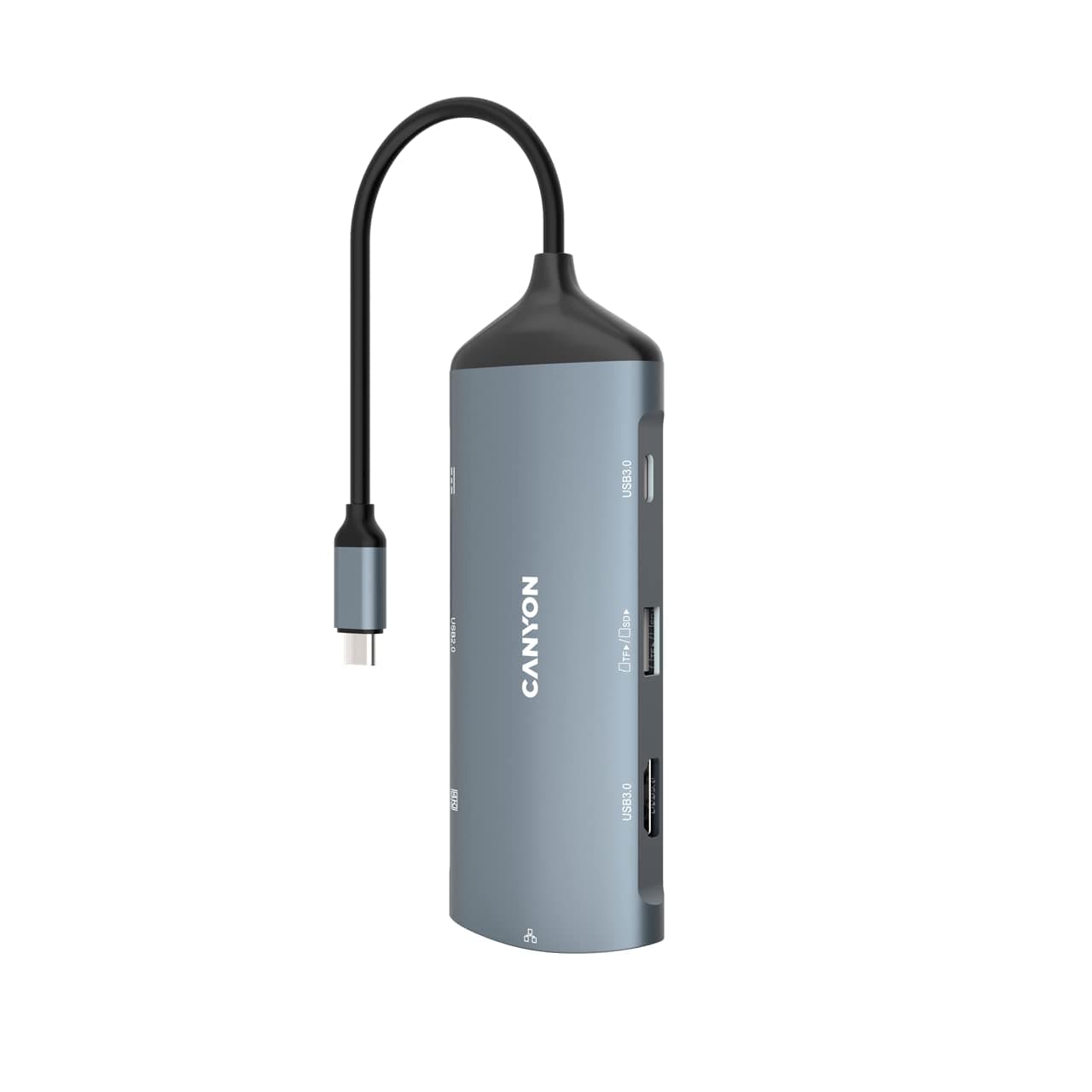 Докинг станция Canyon CNS-TDS15, от USB C към 1x USB C, 3x USB A, 1x HDMI, 1x RJ45, 1x четец на карти, сива