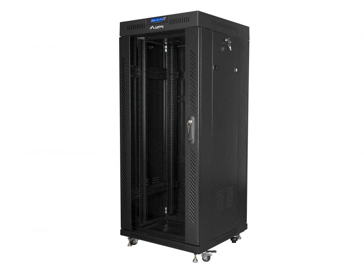 Lanberg rack cabinet 19" free-standing 27U / 600x600 self-assembly flat pack with glass door LCD, black