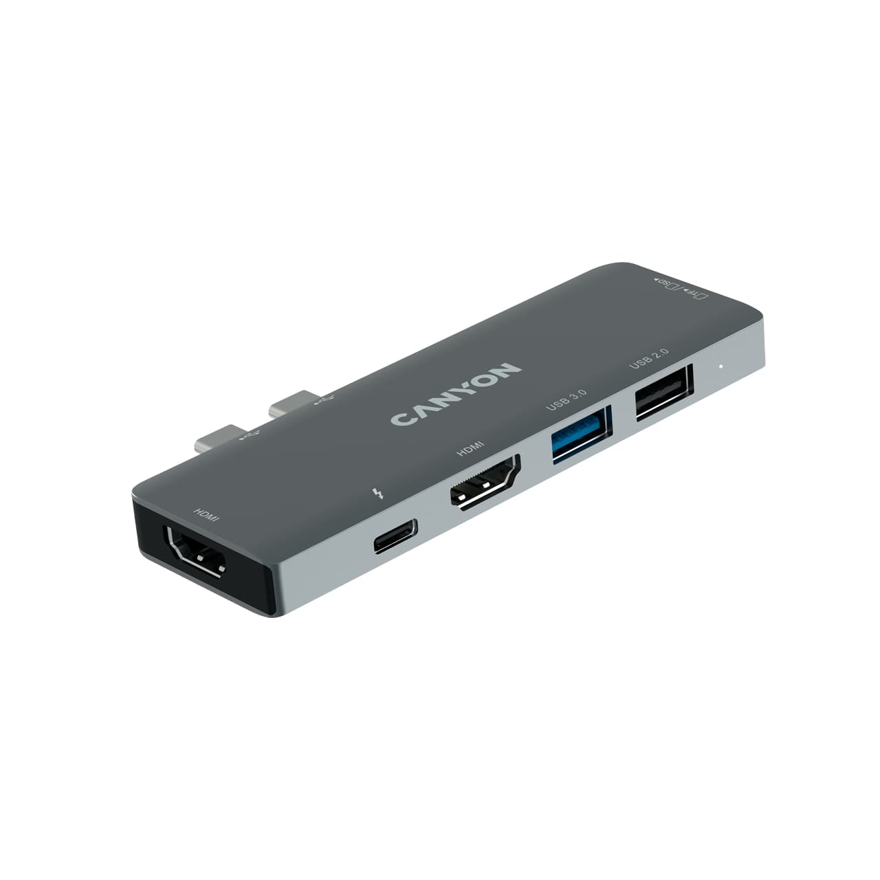 Докинг станция Canyon Multiport Docking Station CNS-TDS05B, от USB C към 1x USB C, 2x USB А, 2x HDMI, 1x SD/MicroSD четец, сива