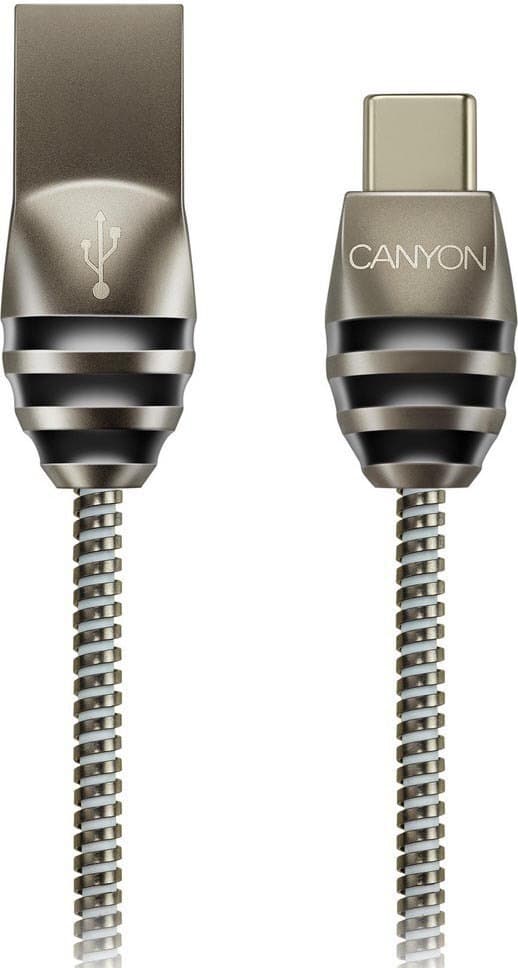 Кабел Canyon CNS-USBC5DG, от USB A(м) към USB Type C(м), 1m, метална оплетка, сребрист