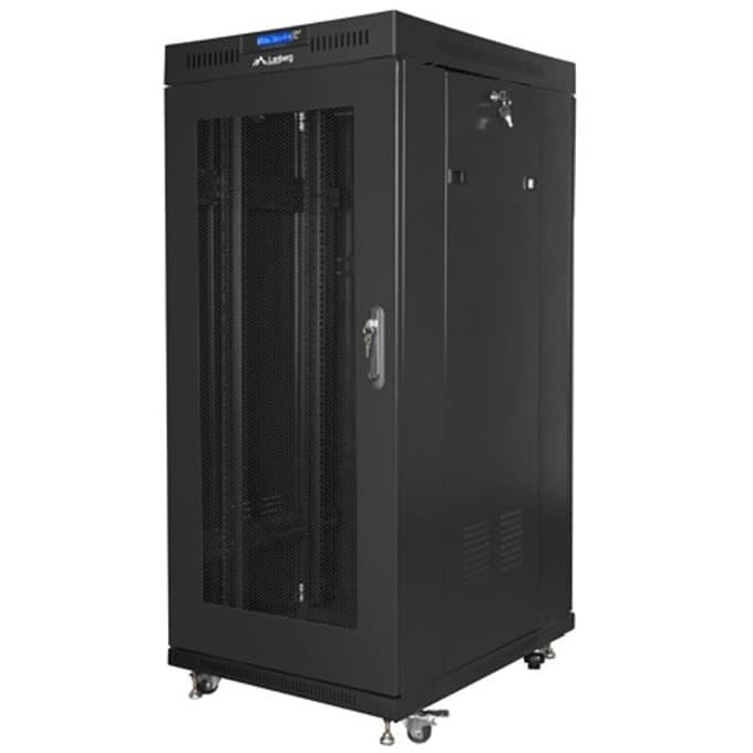 Lanberg rack cabinet 19" free-standing 27U / 600x800 self-assembly flat pack with mesh door LCD, black