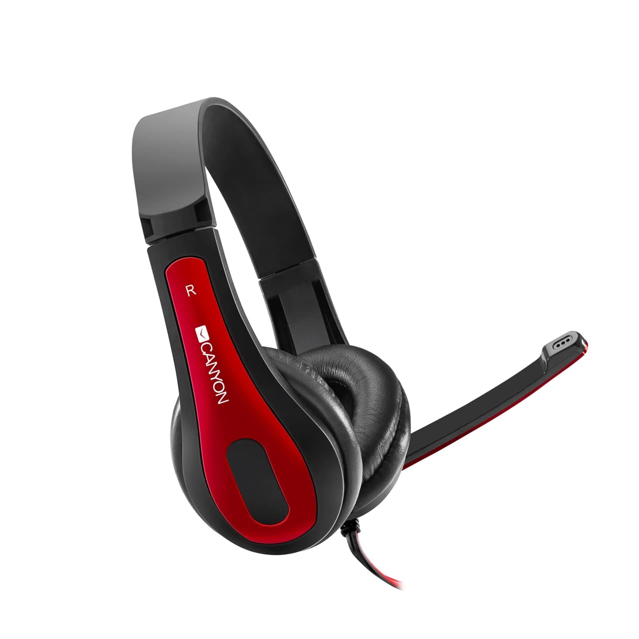 Слушалки Canyon HSC-1, микрофон, контрол на звука, 30Hz - 16kHz, 3,5mm жак, черни-червени