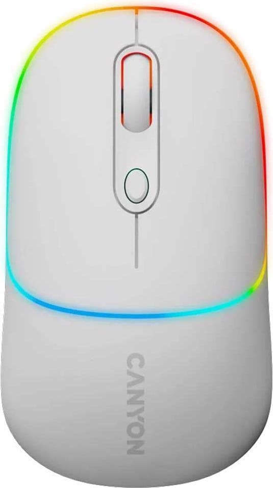 Мишка Canyon MW-22, оптична (1600dpi), безжична, USB, Bluetooth, бяла, RGB подсветка, 4 бутона