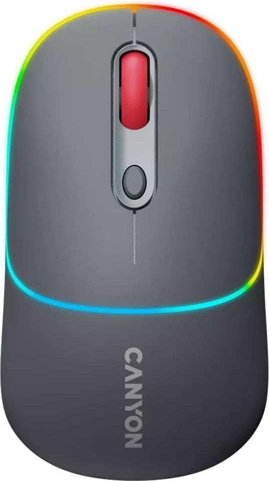 Мишка Canyon MW-22, оптична (1600dpi), безжична, USB, Bluetooth, тъмносива, RGB подсветка, 4 бутона