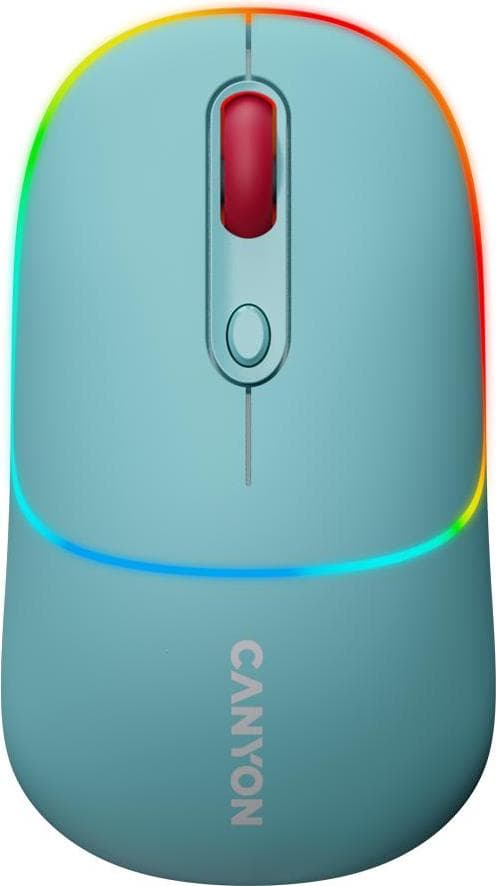 Мишка Canyon MW-22, оптична (1600dpi), безжична, USB, Bluetooth, синя, RGB подсветка, 4 бутона