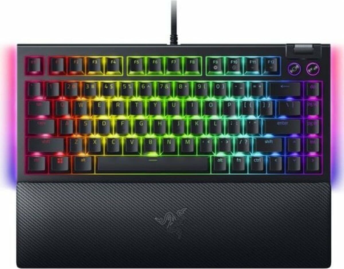 Клавиатура Razer BlackWidow V4, механична, оранжеви Razer суичове, гейминг, RGB подсветка, черна, USB-C