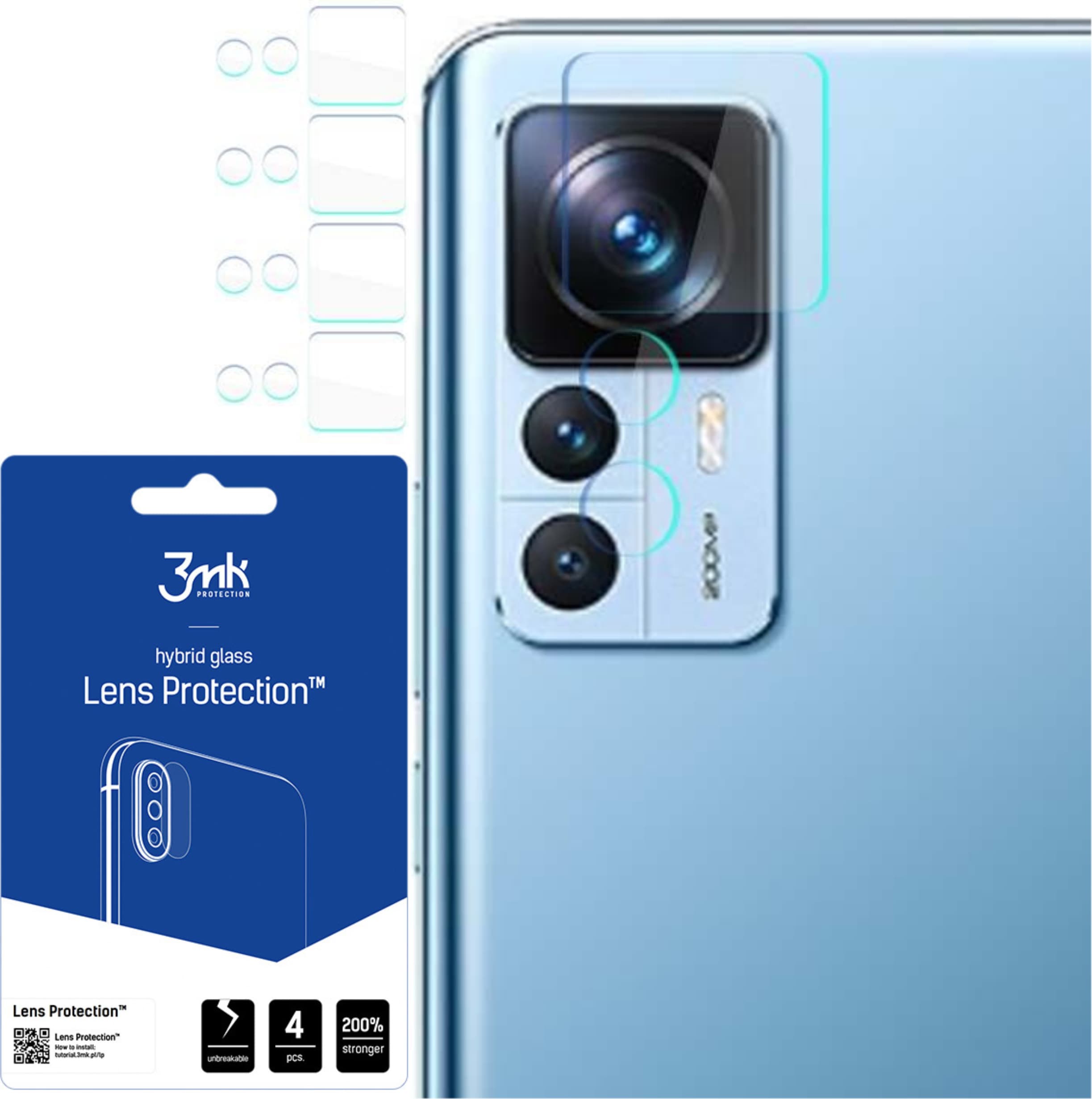 Предпазни стъклени защитни покрития за камерата на Xiaomi 12T, Xiaomi 12T Pro - 3MK Lens Protection Hybrid Glass Set (4 комплекта)