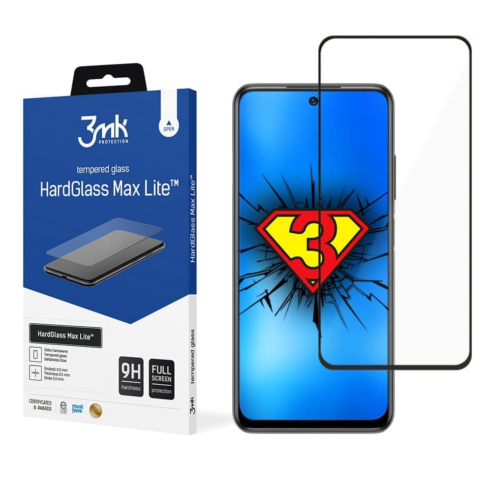 Калено стъклено защитно покритие за дисплея на Xiaomi Redmi 10 - 3MK HardGlass Max Lite Full Screen Tempered Glass (черен-прозрачен)
