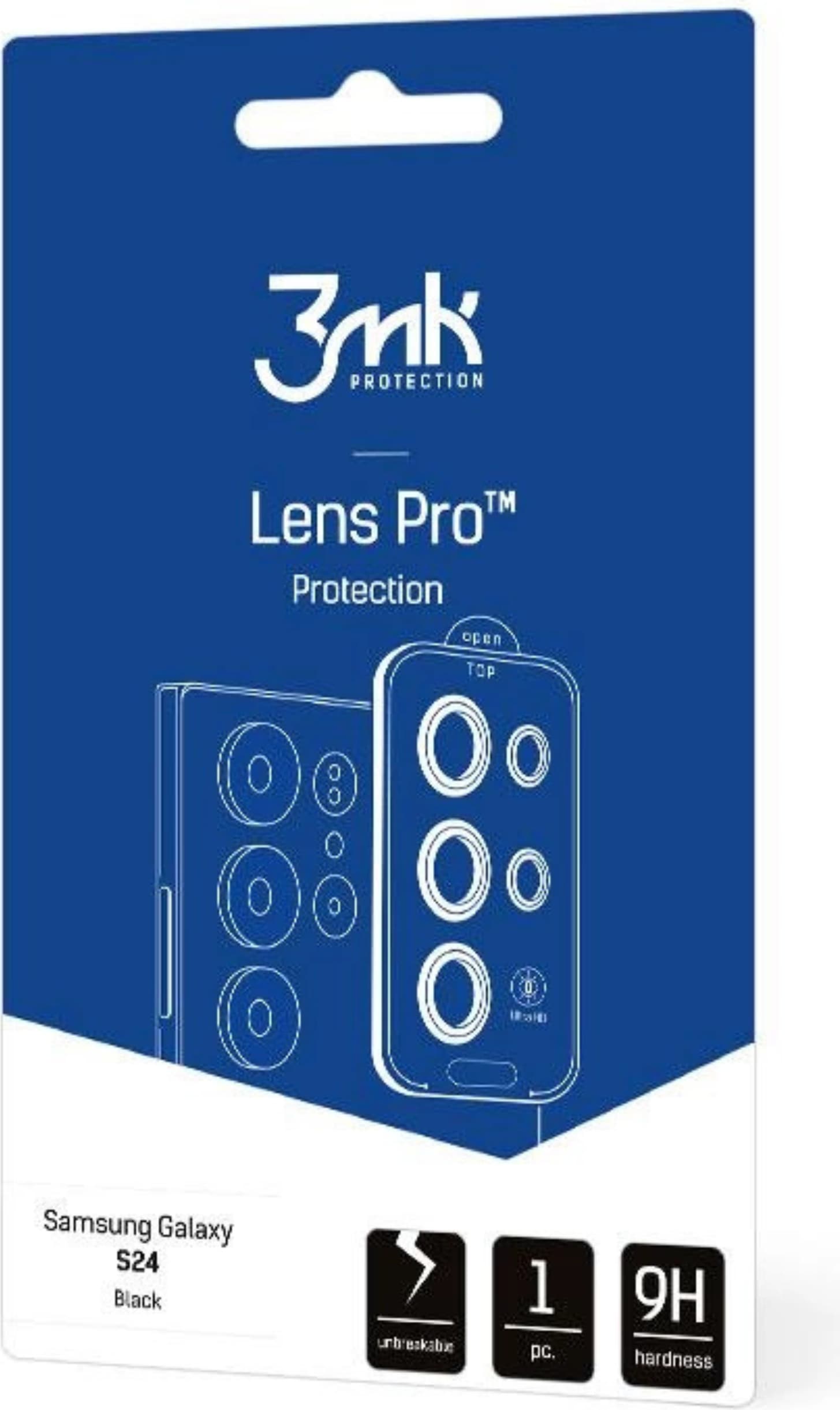Предпазни стъклени лещи за камерата на Samsung Gaalaxy S24 Plus - 3MK Lens Pro Tempered Glass Lens Protector (черен)