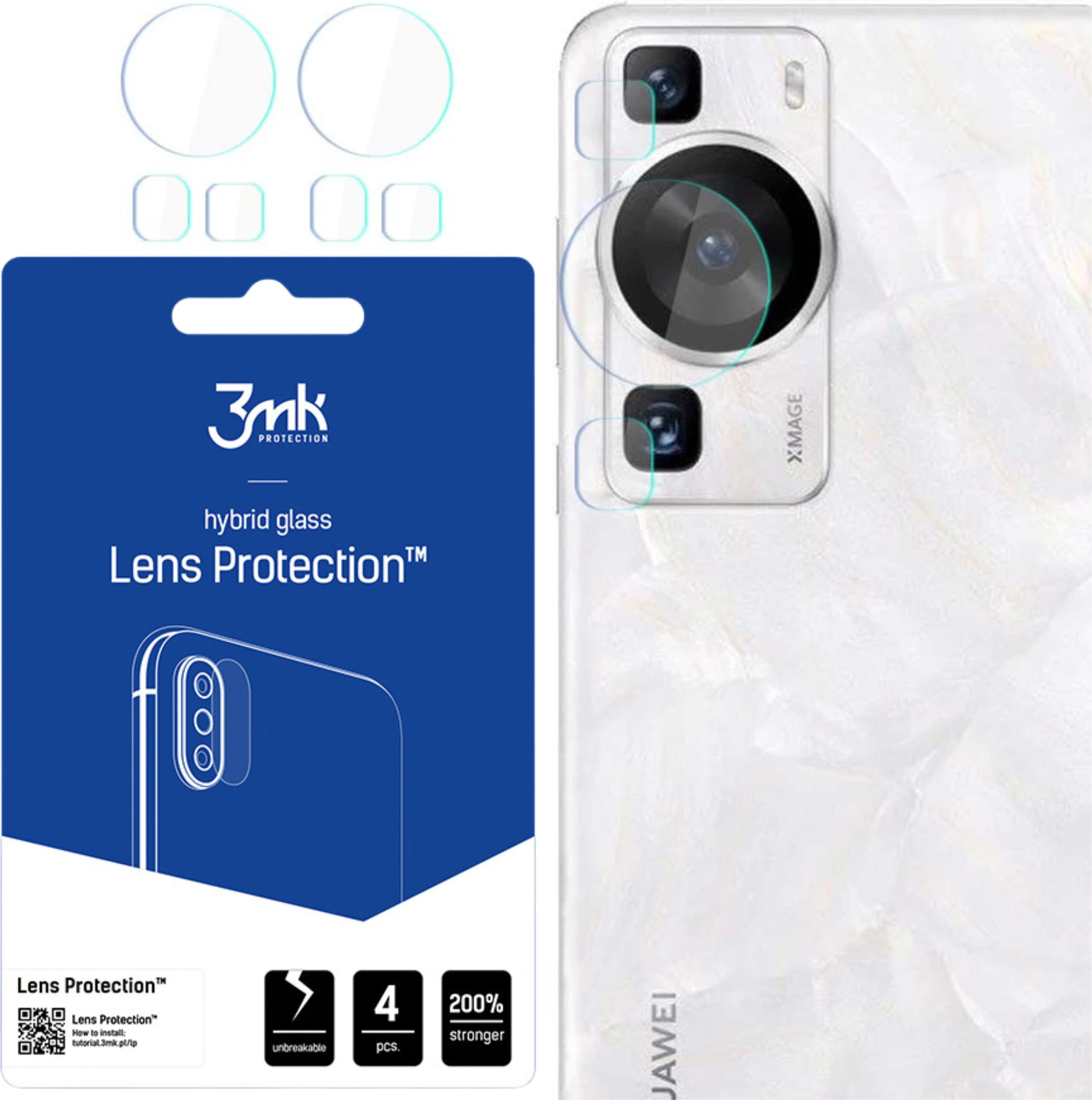 Предпазни стъклени защитни покрития за камерата на Huawei P60 - 3MK Lens Protection Hybrid Glass Set (4 комплекта)