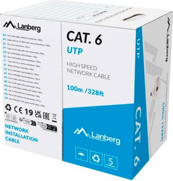 Lanberg LAN cable CAT.6 utp 100m solid cu grey cpr + fluke passed