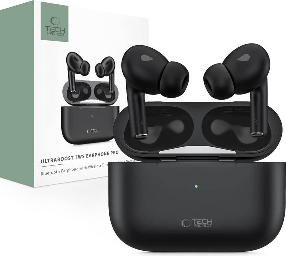Слушалки Tech-Protect Ultraboost Pro, безжични, Bluetooth, микрофон, до 3.5 часа време на работа, черни