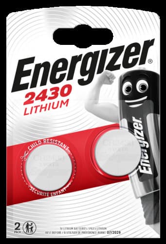 Бутонна батерия литиева ENERGIZER CR2430, 3V, 2 бр. в блистер, цена за 2 батерии