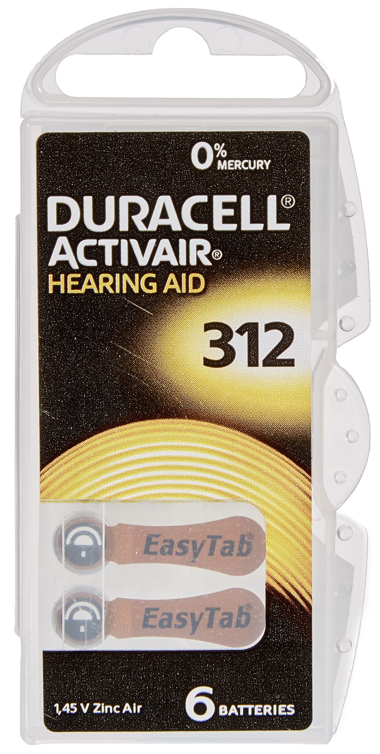 Батерия цинково въздушна DURACELL ZA312 6 бр. бутонни за слухов апарат в блистер