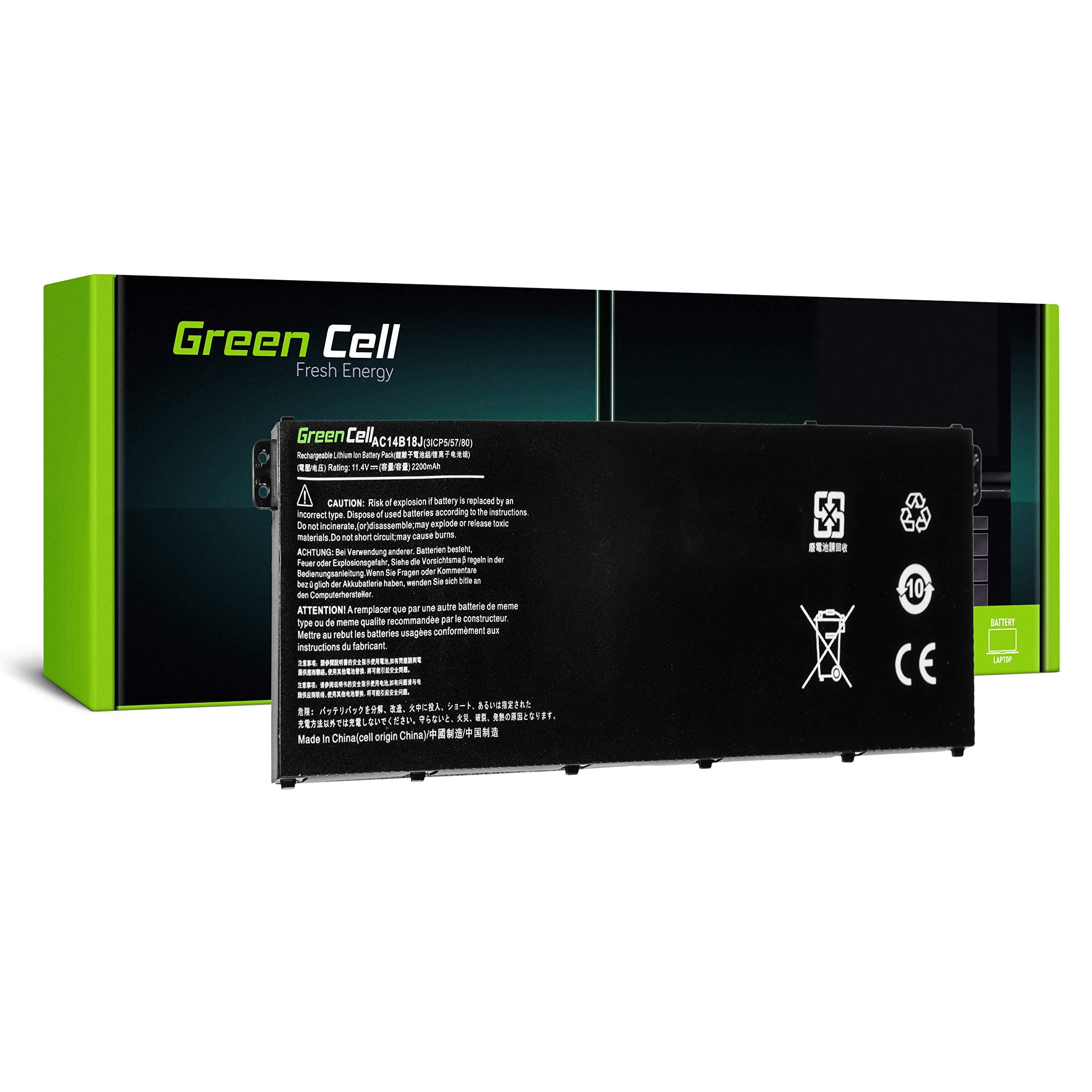 Батерия за лаптоп GREEN CELL, Acer Aspire E 11 ES1-111M ES1-131 E 15 ES1-512 Chromebook 11 CB3-111 13 CB5-311 AC14B3K, 11.4V, 2200mAh