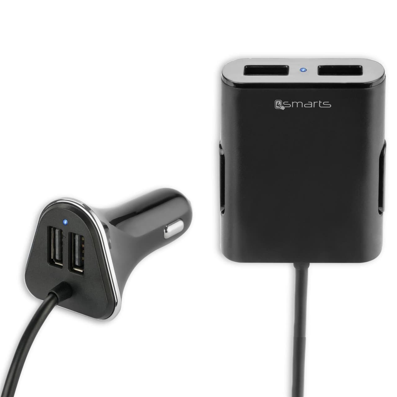 Зарядно за кола с 4xUSB порта за мобилни устройства - 4smarts Car Charger Crew 48W 9.6A (черен)