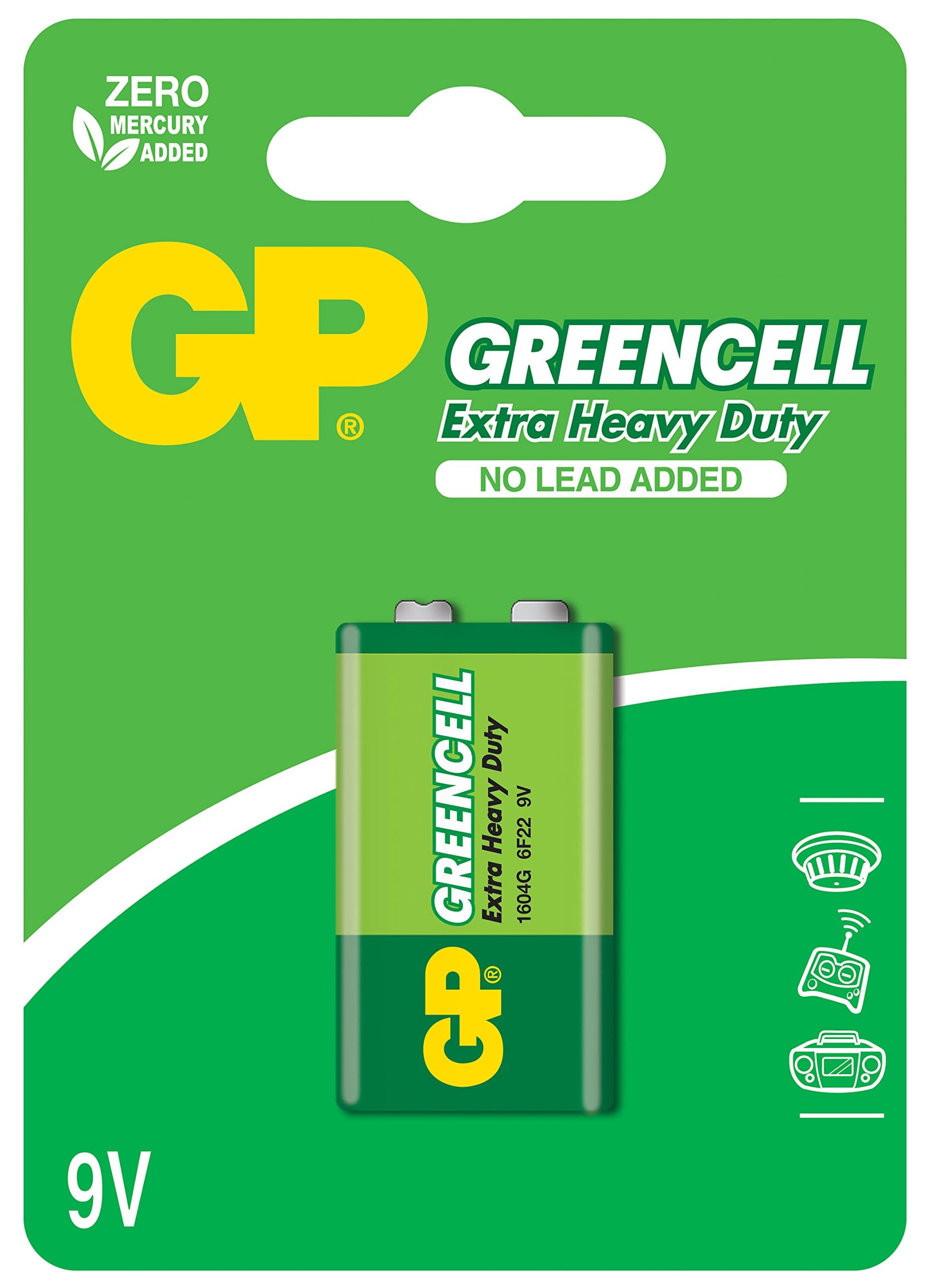 Цинк карбонова батерия GP 1604GLF-U1, 6F22, 9V, Greencell, 1 бр. блистер