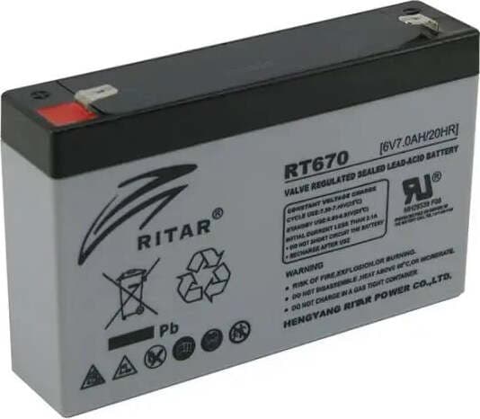 Оловна батерия RITAR, (RT670) AGM, 6V, 7Ah, 151 /34 /94 mm, Терминал1