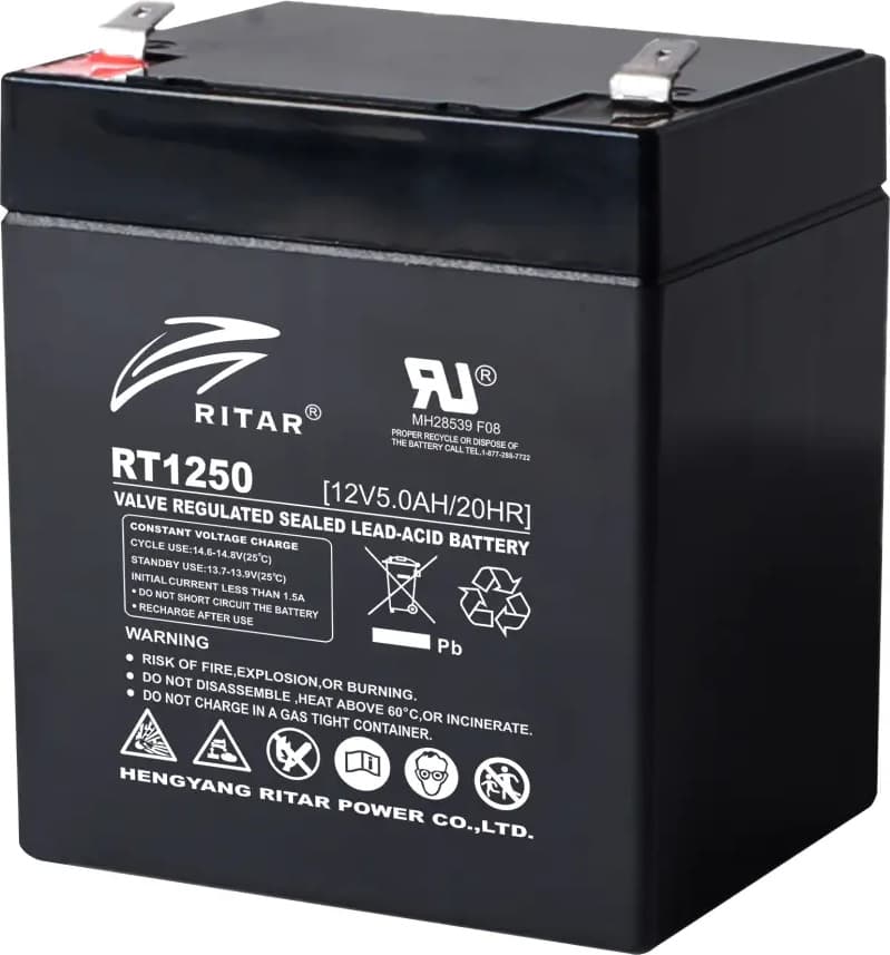 Оловна батерия RITAR, (RT1250) AGM, 12V, 5Ah, 90/ 70/ 10 1mm, Терминал 2