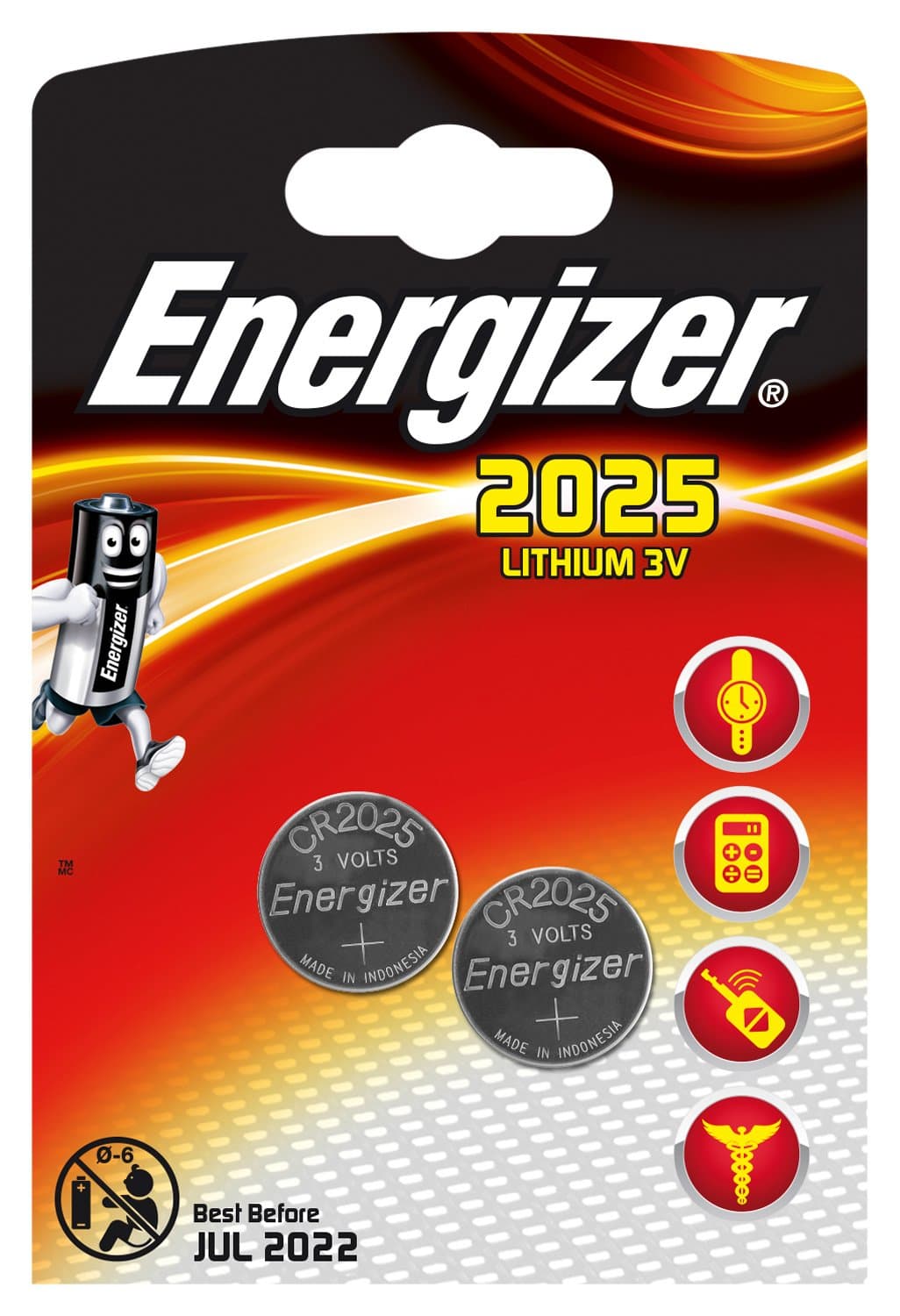 Бутонна батерия литиева ENERGIZER CR2025, 3V, 2 бр. в блистер
