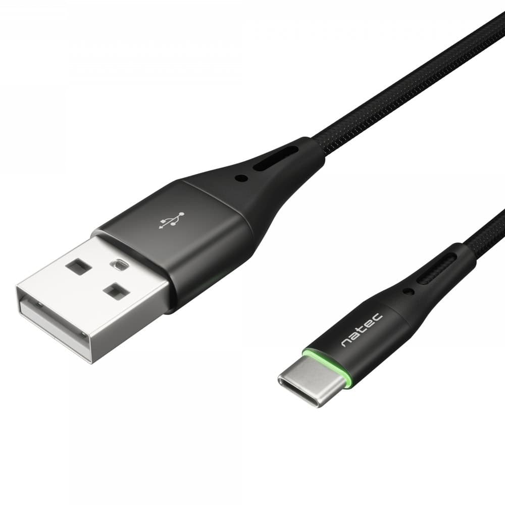 Natec USB-C(M) -> USB-A (M) 2.0 cable 1m. Black LED nylon