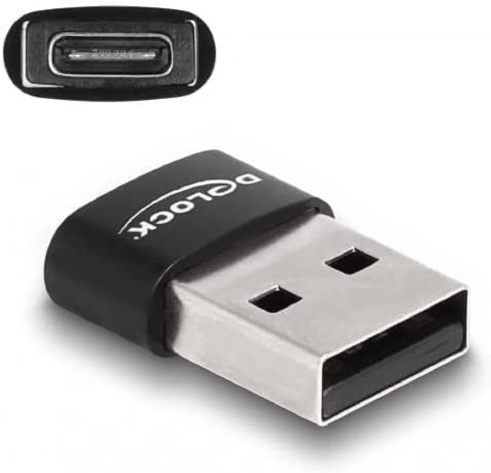Адаптер Delock, USB 2.0, USB Type-A мъжко - USB Type-C женско, Черен