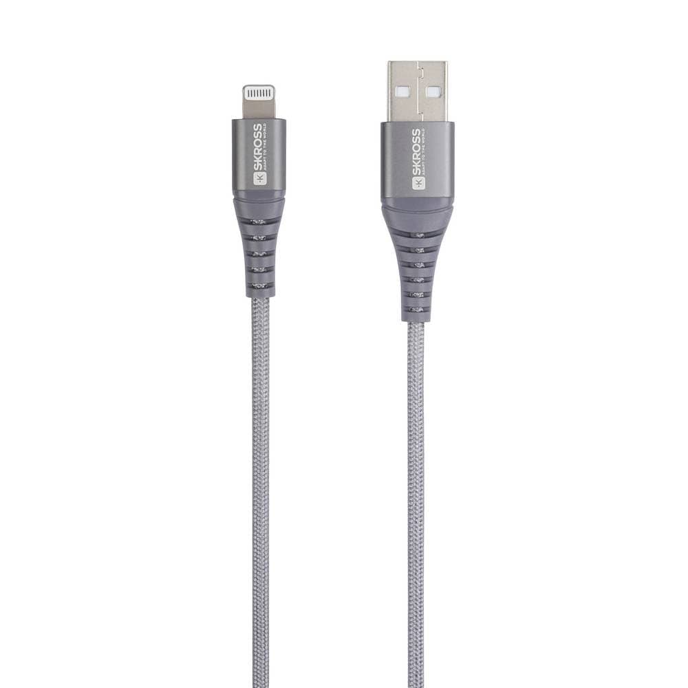 Кабел Skross, USB-A - Lightning, Метална оплетка, 1.20 м, Сив