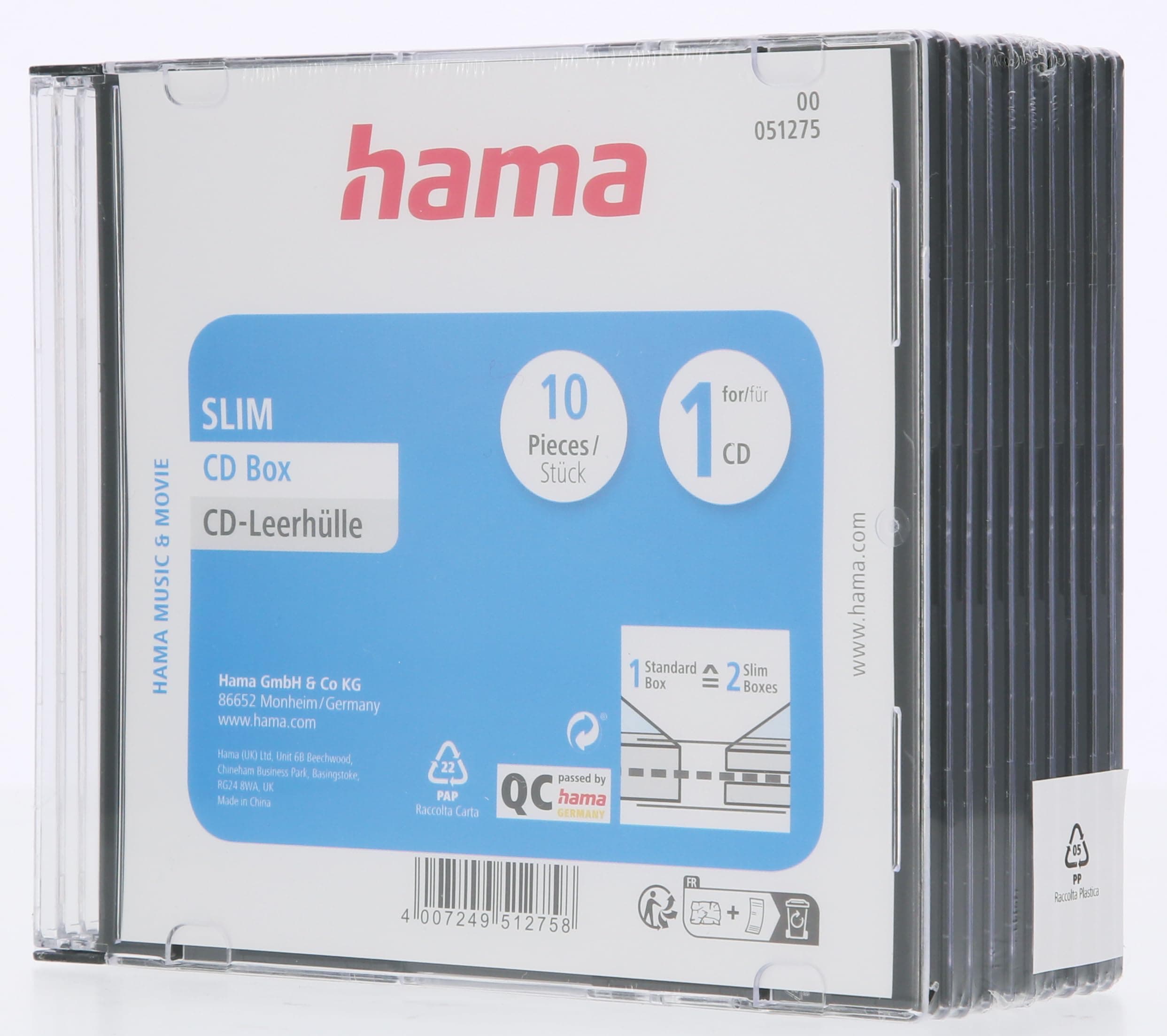 Hama Slim CD кутийки за дискове, опаковка от 10 бр, 51275