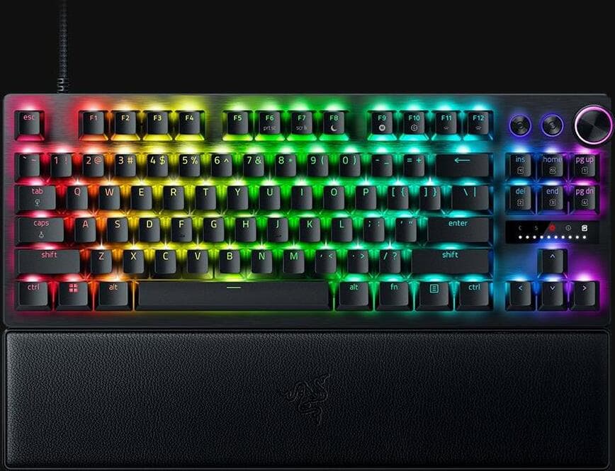 Клавиатура Razer Huntsman V3 Pro Tenkeyless (RZ03-04980100-R3M1), гейминг, механична, Razer Analog Optical суичове, RGB подсветка, черна, USB