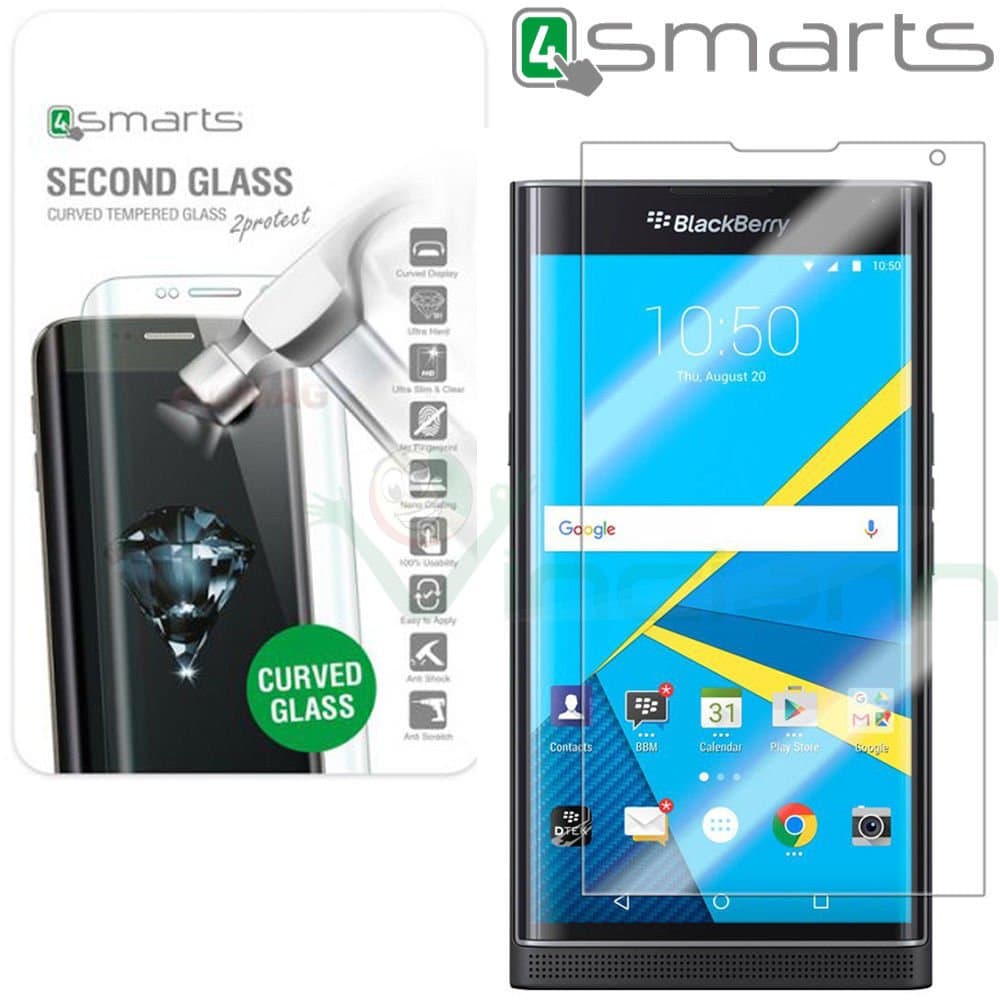 Калено стъклено защитно покритие с извити ръбове за целия дисплея на Blackberry Priv - 4smarts Second Glass Curved (прозрачен)